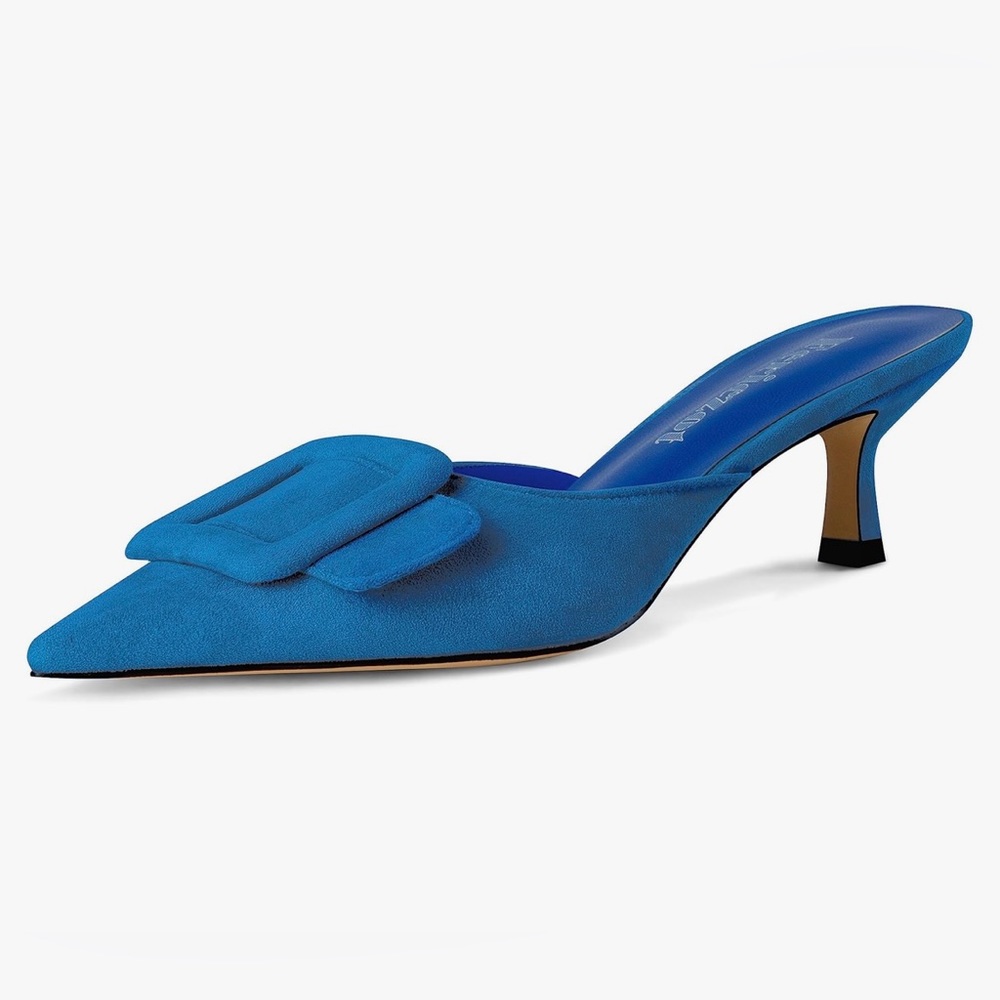 Blue Buckle Low Heel Sandals
